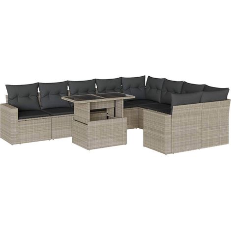 Set Divano Giardino 10 pz con Cuscini Grigio Chiaro Polyrattan vidaXL (1/5)