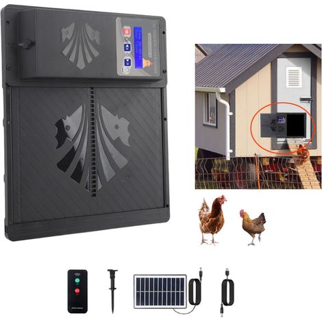 Ej.Life – Porte automatique de poulailler solaire 3 en 1 – Détecteur de lumière – Minuterie – Étanche IP45 – Alimentation USB et solaire – 34,5 x 29 cm (1/5)