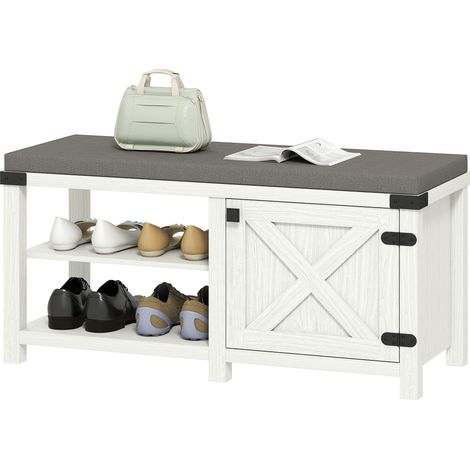 Patère avec compartiments Asiato 7 paires chaussures entrée salon chambre 100x40x48 cm blanc grisâtre