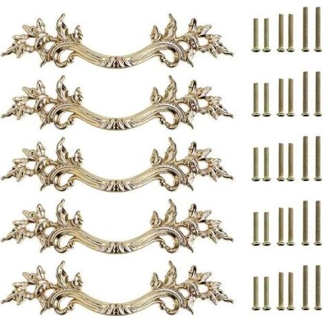 (Dorée)5pcs Poignée de porte vintage Bouton de Porte de Placard rétro,décorer le Tiroir, la Commode, Placard, Meuble etc. (1/4)