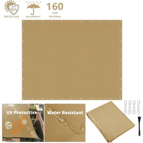 (Jaune sable, 2x3M) Voile d'ombrage imperméable avec œillets renforcés, adaptée aux patios, jardins et pergolas extérieurs. (1/5)