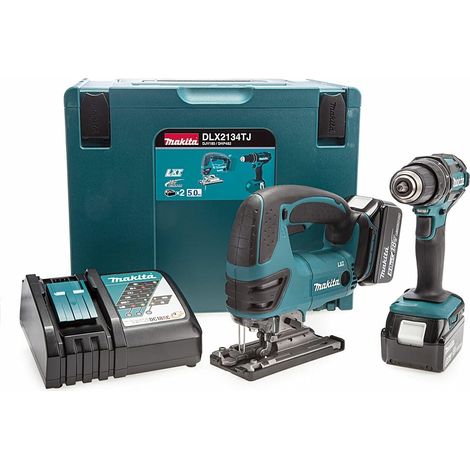 Makita 18V LXT Twin Pack Combi Drill Jigsaw 2 x 5Ah Batteries Case MAKDLX2134TJ (1/5)