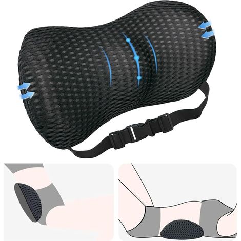 Lumbar Cushion Ergonomic Lumbar Support Cushion for Car Seat and Office Chair Adjustable Strap Memory Foam Breathable 4D Mesh Cover for Sofa Bed (1/5)