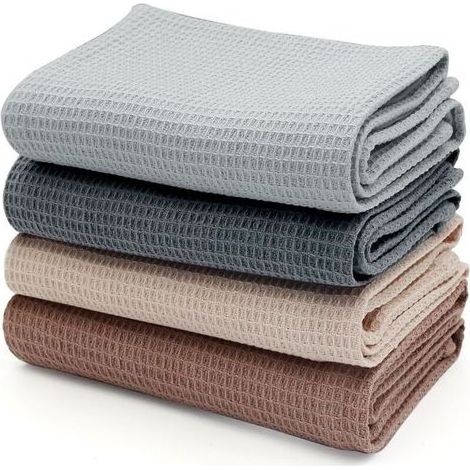 Basetbl – Geschirrtücher aus Bio-Baumwolle – 4er-Set, saugfähig, 35 x 35 cm – schnelltrocknend, fusselfrei – Wabenmuster (1/2)