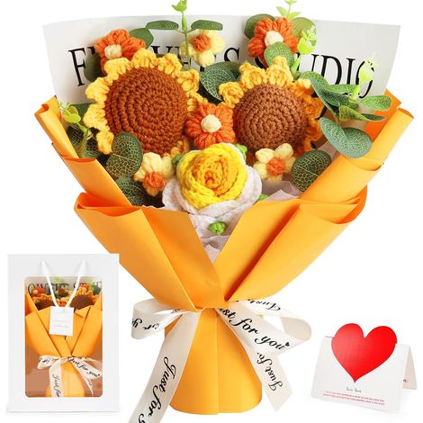 Bouquet de Fleurs au Crochet, Tournesol Tricoté au Cadeau Fleurs (1/5)