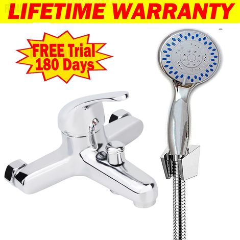 Modern Bathroom Shower Mixer Taps with Shower Head Chrome Single Lever Deck Mount Monobloc Bathroom Tub Filler Taps Solid Brass Free UK Standard Fitting Included (1/5)