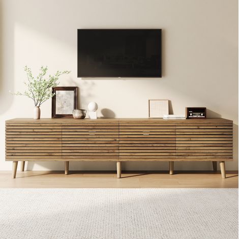 Meuble TV 180x40x46 cm pour téléviseurs jusqu’à 75", 4 portes et passe-câbles, bois (1/5)