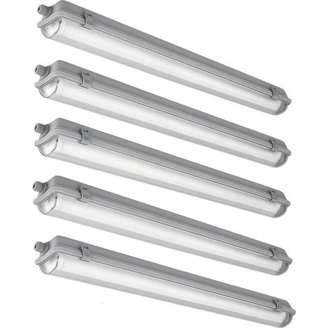 5x LED Wannenleuchte 36 Watt Deckenlampe Nass- und Feuchtraum IP65 6400K kaltweiß 3400lm für Werkstatt, Garage, Keller uvm