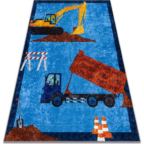 Tappeto lavabile JUNIOR 51827.803 Camion, escavatore per bambini antiscivolo - blu blue 160x220 cm