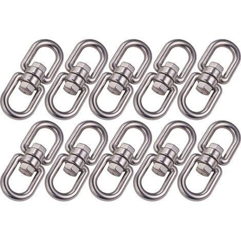 POFET Lot de 10 crochets pivotants en acier inoxydable M6 304 à double extrémité, crochet œillet à œil, anneau pivotant pour suspendre les chaises de gril, balançoire suspendue, laisse pour chien (1/5)