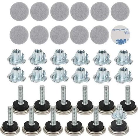 LANMOK 12 Set écrous en T Inserts Acier au Carbone réglable mise à niveau Pieds,12 PCS Patins meubles, Plancher protecteur (1/4)