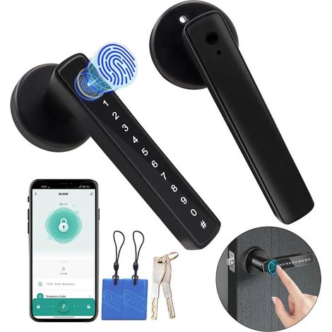 La maniglia intelligente con impronta digitale, tastiera e serratura biometrica consente l'apertura e la chiusura senza chiave di porte interne ed esterne, sia per interni che per uffici. (1/5)