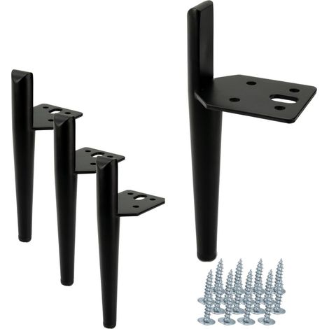 Set di 4 gambe per mobili a stiletto nere, 15 cm, in metallo opaco con viti di fissaggio, design minimalista per divani e sedie. (1/5)