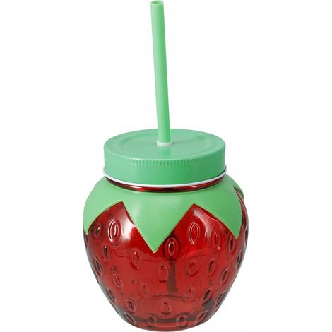 Tarro de cristal con pajita, fresa, 750 ml, 1 unidad.