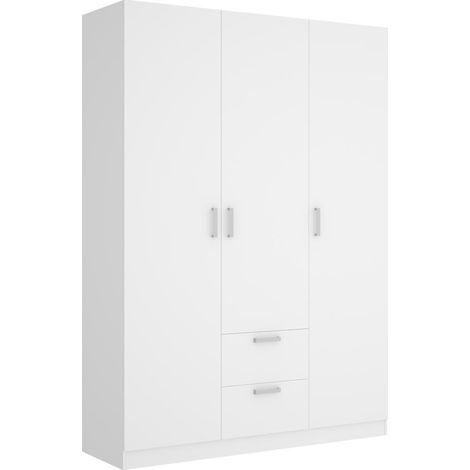 Armoire placard meuble de rangement coloris blanc - Longueur 150 x Profondeur 52 x Hauteur 215 cm -PEGANE- (1/5)