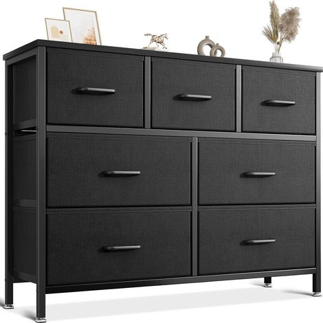 Commode Chambre Adulte à 7 Tiroirs en Tissu Cadre Robuste , Acier et des Pieds Réglables, Panneau en Bois, pour la Chambre et le Salon, 100 x 30 x 77cm (1/5)