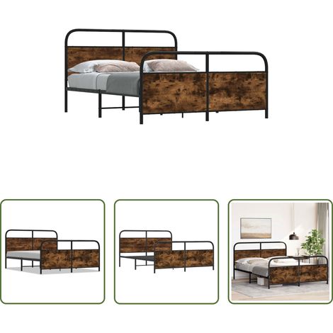 vidaXL Sommier à lattes - Cadre de lit en métal sans matelas chêne fumé 150x200 cm (1/5)