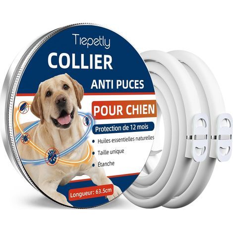 Collier Anti-Puces Pour Chien - Huiles Essentielles Naturelles - Imperméable - Réglable Jusqu'à 62 cm - Protection 8 Mois (1/5)