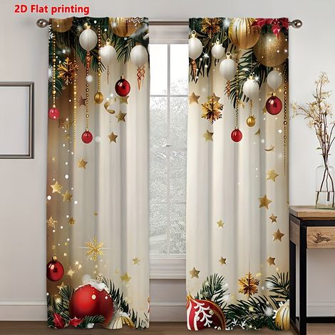 Rideaux de Noël très populaires, décorations Père Noël, rideaux festifs - Style 2 - 100x160cm (2 pièces envoyées)
