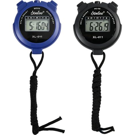 Lot de 2 Chronomètres de Sport Numériques Grand Écran LCD, Horloge, Calendrier, Alarme, Résistant à l’Eau et aux Chocs, Chronomètre Digital Idéal pour Entraîneur, Course à Pied, Noir et Bleu (1/5)