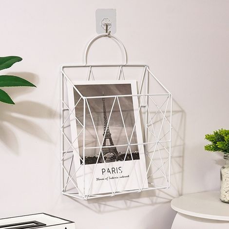 Étagères murales - porte-revues - étagères en fer forgé - présentoirs à magazines - étagères décoratives pour bureau/salon - blanc (1/5)