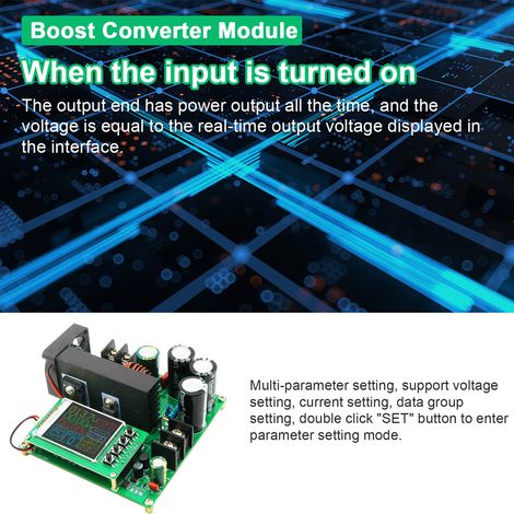 Convertitore Boost da 900 W, modulo di tensione a corrente costante, ingresso DC 9-60 V, uscita DC 10-120 V, corrente massima 15 A, trasformatore regolatore ad alta precisione con schermo TFT da 1,77  (1/5)
