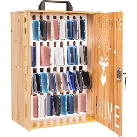 Handyschrank, 36 Fächer mit Holzschloss, tragbar und wiederaufladbar, mit Tragegriff, ideal für Schulen und Unternehmen. (1/5)
