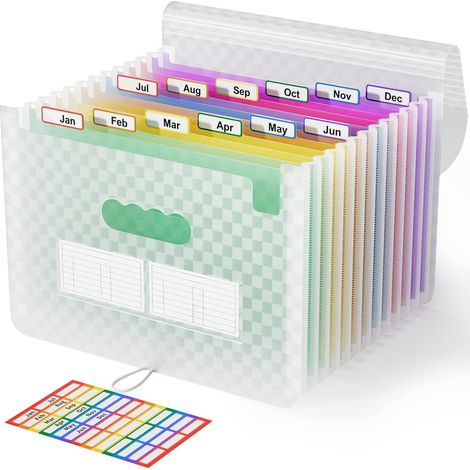A4 Rangement Papier Administratif Trieur 12 Compartiments,A4 Trieur Document avec Motif de Grille, Portable Valisette Trieur Accordeon, Accordéon Organiseur de Dossiers de Fichiers(Vert) (1/5)