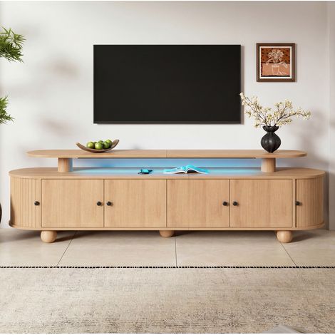 Mobile TV 180 x 40 x 48 cm in MDF naturale, LED, porte scorrevoli OKMYHOME (1/5)