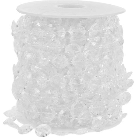 Guirlande de perles acryliques en cristal irisé de 10 m, en forme de diamant, pour décoration de mariage ou de fête (transparent), 10 mm (1/5)