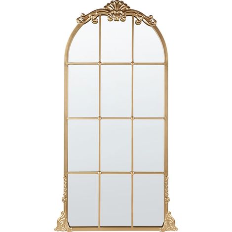Beliani – Miroir mural décoratif arqué 66 x 124 cm en métal doré – Cadre vintage avec crochets de suspension – Pour salon et chambre (1/5)