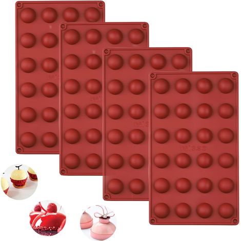 Kleine halbkugelförmige Silikonform mit 24 Mulden, Silikon-Schokoladenform, 4 halbkugelförmige Kugeln zur Herstellung von Pralinen und Kuchen (24 Löcher) (1/4)