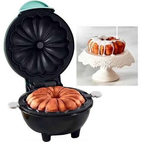 Mini machine à gâteaux et gaufrier, double chauffage antiadhésif, petit déjeuner rapide en 10 minutes, bleu azur (1/4)