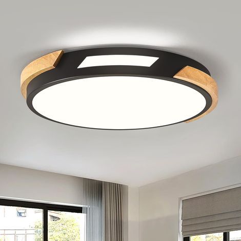 runde LED-Deckenleuchte aus schwarzem Holz, 30 cm, 24 W, 4000 K, für Wohnzimmer, Schlafzimmer, Küche (1/5)