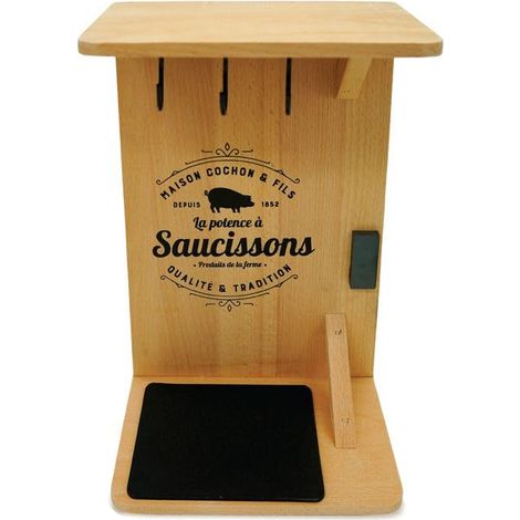 Potence à Saucisson, Support Bois pour Saucisson Sec, Support à Saucisson, Porte Saucisson, Bois, 30,5 x 20 x 10,5 cm (1/5)