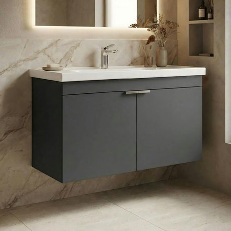 Meuble vasque suspendu 90 cm anthracite 2 portes NEA (1/4)