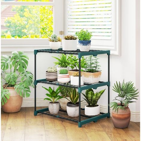 Estantería para plantas de 3 niveles 72 cm de alto, metal verde oscuro (1/5)
