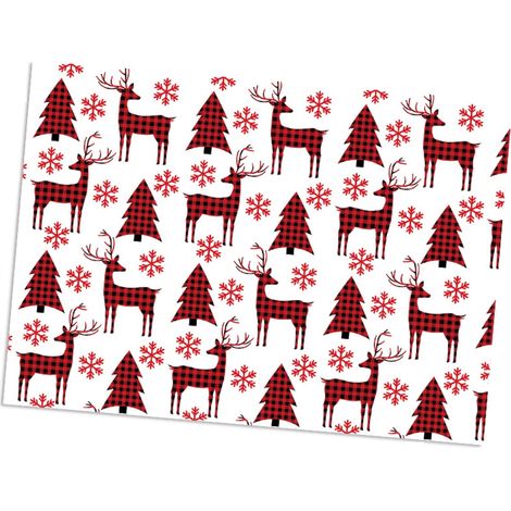 Papier d'emballage cadeau - Motif Arbre de Noël Renne Flocon de Neige - Rouge Or Blanc - 70 cm x 10 m - 1 pièce (1/5)