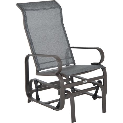 Outsunny Schaukelstuhl Garten Gartenstuhl Relaxstuhl Gartenschaukel Garten Metall Schaukel Stuhl für Garten Terrasse Balkon Texteline Grau+Braun 60 x 78 x 105 cm