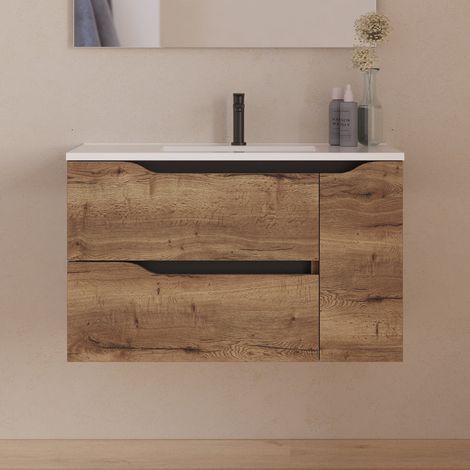 Meuble sous vasque seul, 2 tiroirs et 1 porte, 80cm, vasque centrée - tabaco (bois foncé) - ZARZA