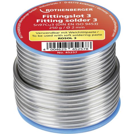 Rothenberger – Étain à souder bobine Sn97Cu3 250 g 3 mm – Régime de fusion 230 à 250°C – Lot souple conforme ISO 9453 (1/6)