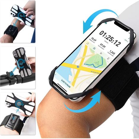 Brassard de Sport 3 en 1 pour Téléphone, avec Support Téléphone Vélo, Rotation 360°, Compatible Smartphones 4,5" à 7", Noir (1/5)