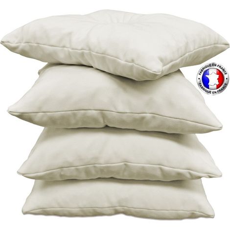 4 coussins d'assise 45x45 cm blanc écru 100% coton fabriqué en France (1/3)