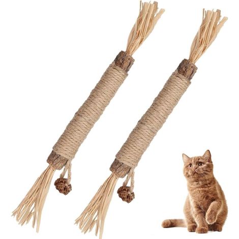 2 Pieces Catnip Sticks, Cat Chew Sticks, Indoor Cat Toy, Natural Wood Cat Molar Toys, for Teeth Grinding, Eliminates Tartar and Bad Breath (1/5)
