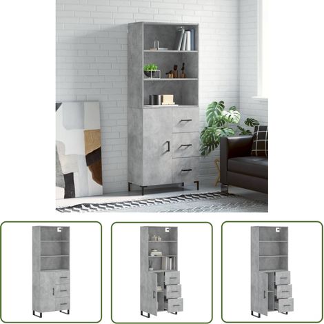 The Living Store Highboard Betongrau 69,5x34x180 cm Holzwerkstoff - Sideboard - Hochschrank - Wohnraumgestaltung - Möbel - Betongrau (1/5)