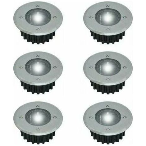 Set mit 6 eingelassenen Solar-LED-Bodenstrahlern – Rund – Durchmesser: 85 mm – Trittfestes Gehäuse – Front aus Edelstahl – 6 Solarleuchten (1/5)