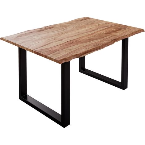 Baumkante Esstisch Sheesham naturbelassen 120x80 schwarz Mailand (1/5)