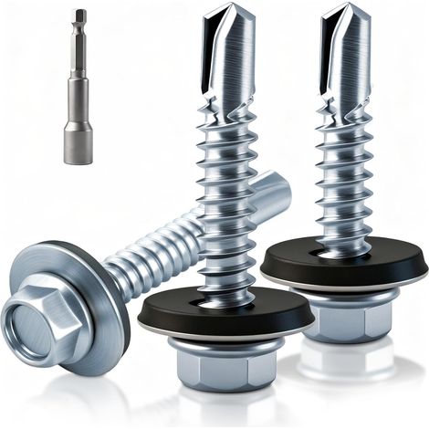 70 Pièces Vis Autoforeuse Metal 4.8 x 35 mm Vis Autoforeuse Inox avec Rondelles D'étanchéité Vise Bac Acier con Kit de Clé à Douille Vise Autoperforante pour Réparations Domestiques Tole Acier (1/5)