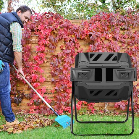 Design Rotatif en PP et Fer Composteur Double Chambre 43 Gallons Aération Optimale pour Jardin (1/5)