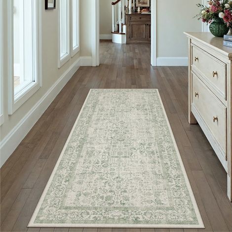 Vintage Tapis Couloir 60x180cm Vert Lavable en Machine Rug Cuisine,Chambre Enfant Rugs, Descente de Lit,AntidéRapant Carpet,Mangerd Carpets,Interieur Doux Poil Ras,Bureau (1/5)